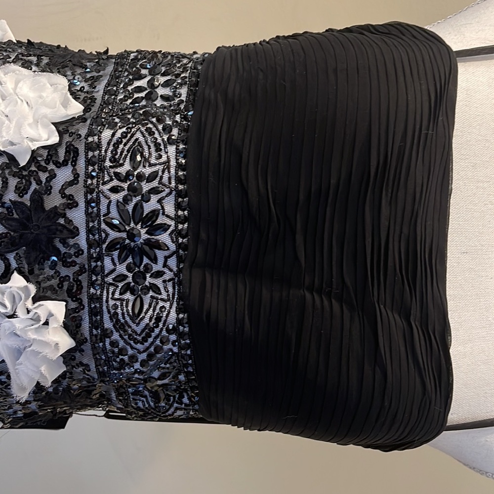 Sue Wong Black Dress with White Floral Appliqué - Picture 3 of 14